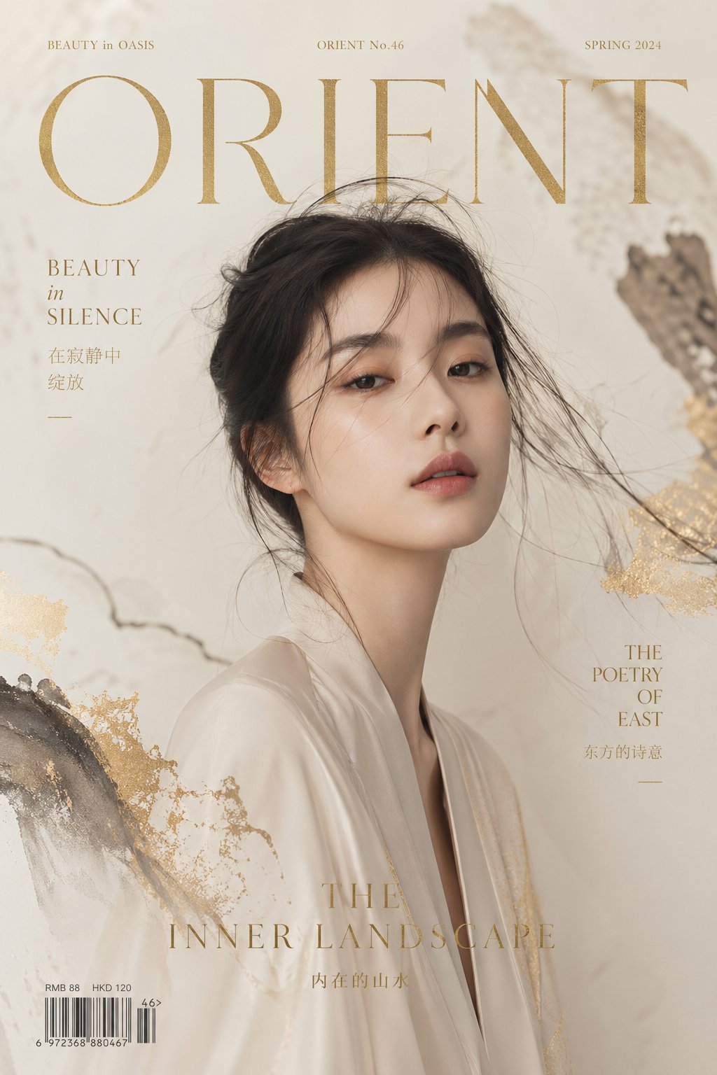 AI prompt example image: Zen Mode ink wash editorial cover in Portrait & People