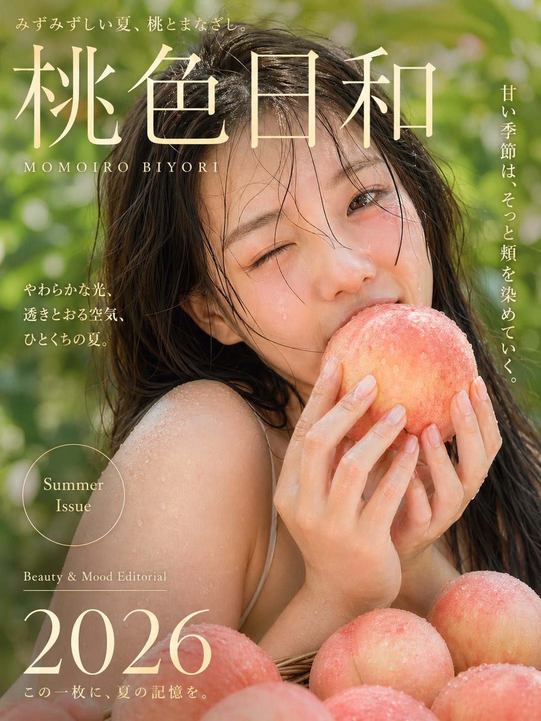 AI prompt example image: Japanese peach magazine cover in Portrait & People