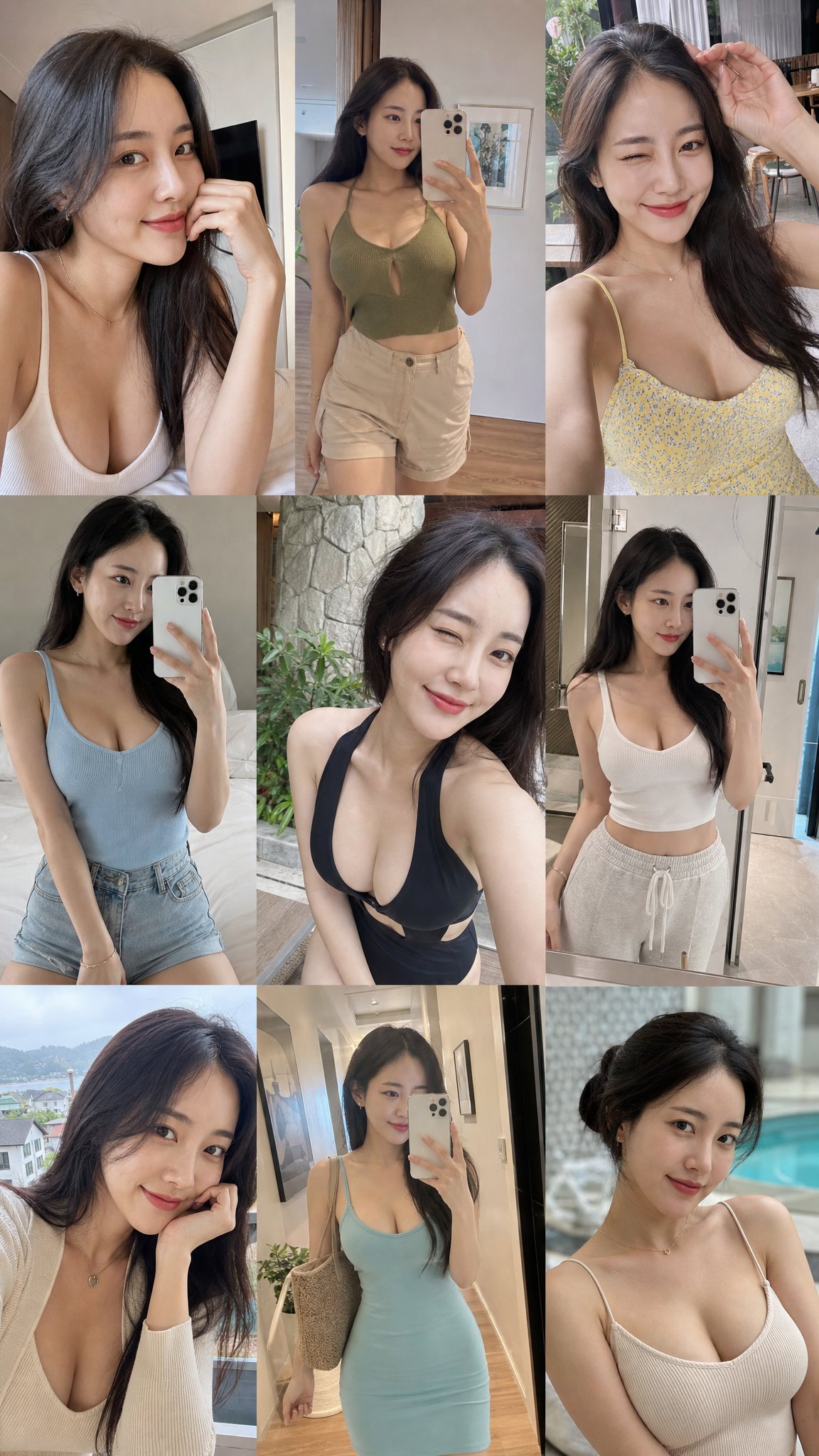 AI prompt example image: Curvy Korean iPhone 3x3 grid in Portrait & People